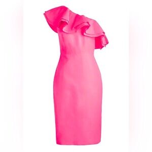 NWOT J. Crew Silk Vibrant Pink One-Shoulder Ruffle Dress Size 0